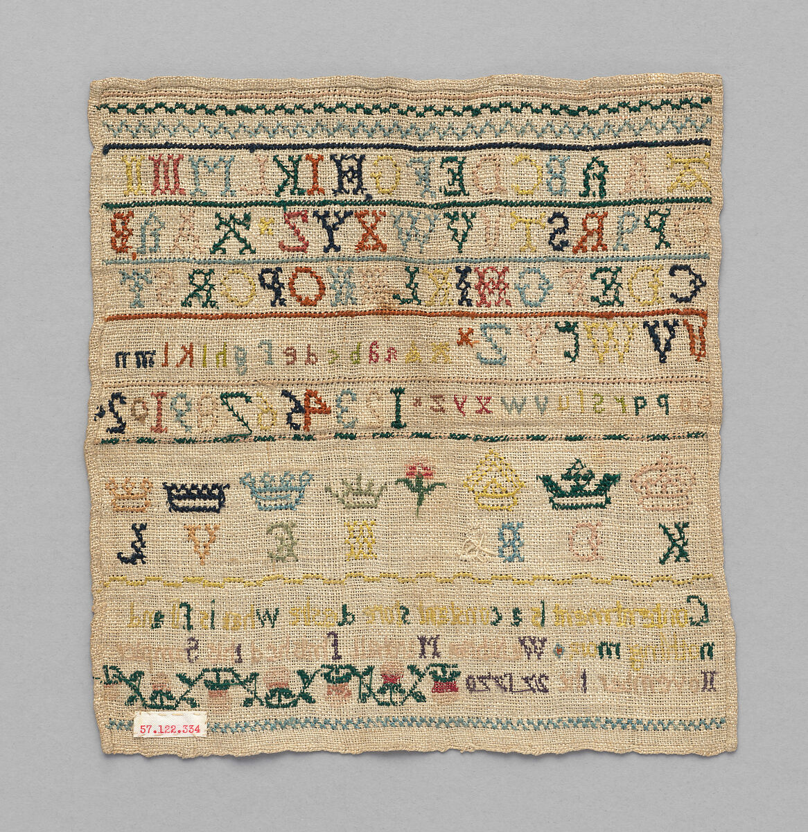 Sampler, Silk on linen , English or Scottish