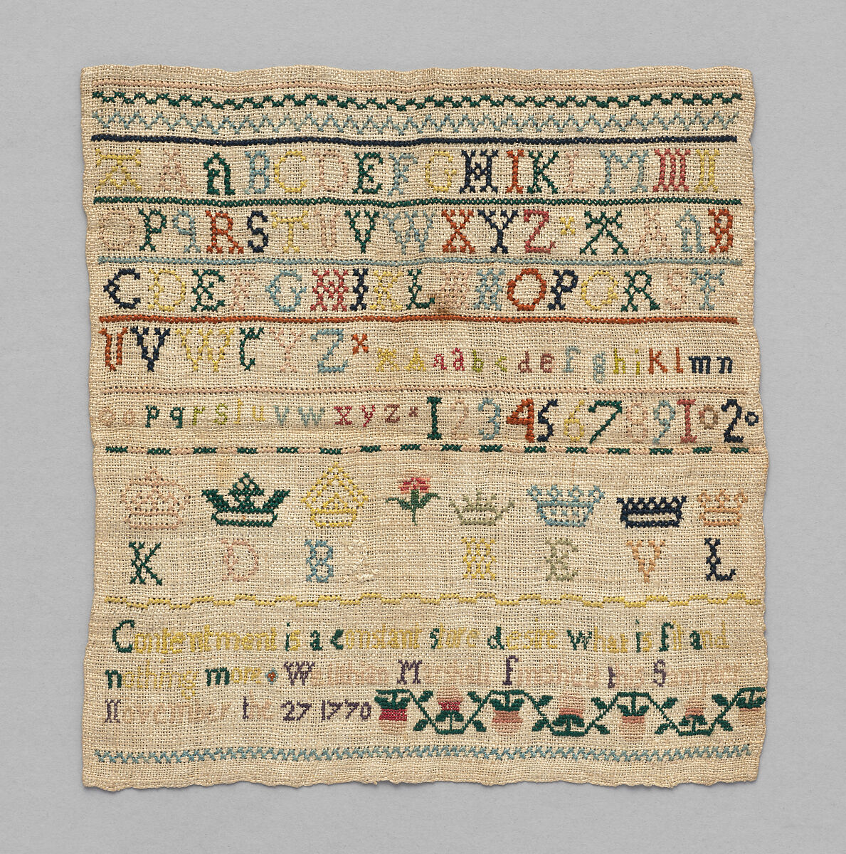 Sampler, Silk on linen , English or Scottish 