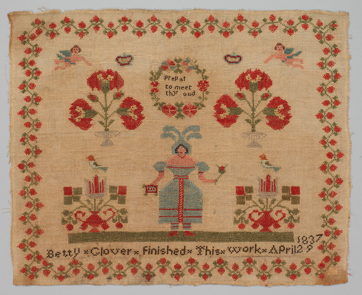 Sampler, Wool and silk on linen canvas, British 