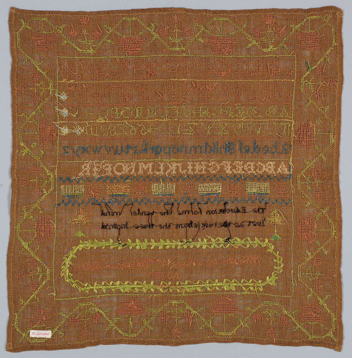 Sampler, Silk on linen canvas, British