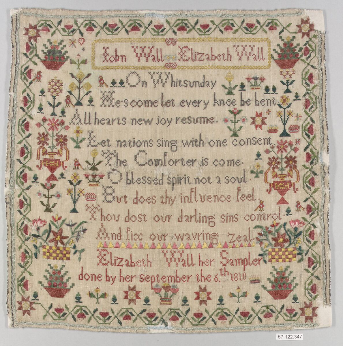 Sampler, Silk on wool canvas, British 