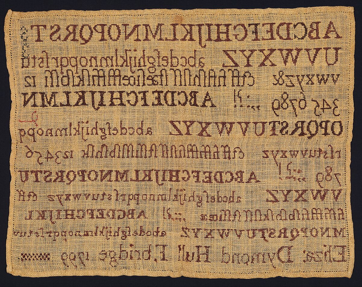 Sampler made at a Quaker school, Silk embroidery on linen, British