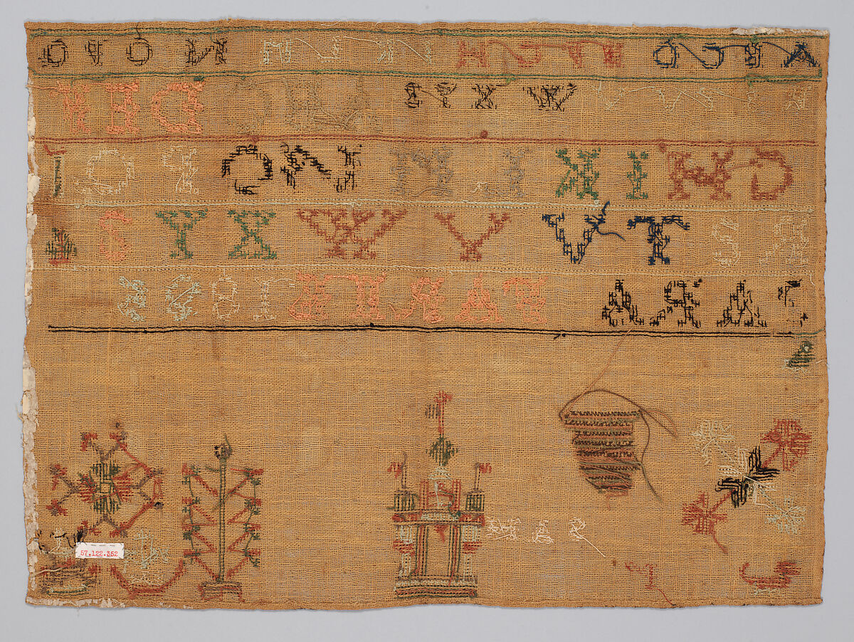 Sampler, Cotton and silk on hemp canvas, British
