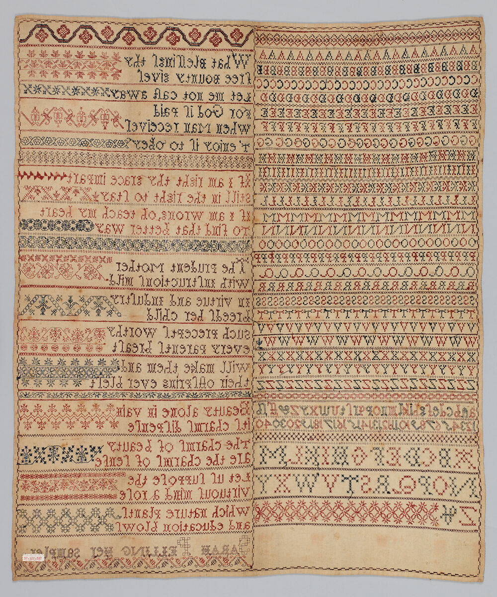 Sampler, Cotton on linen, British