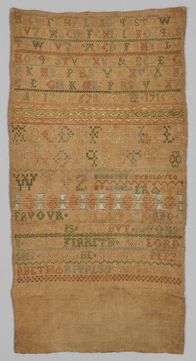 Sampler, Silk on linen, British 