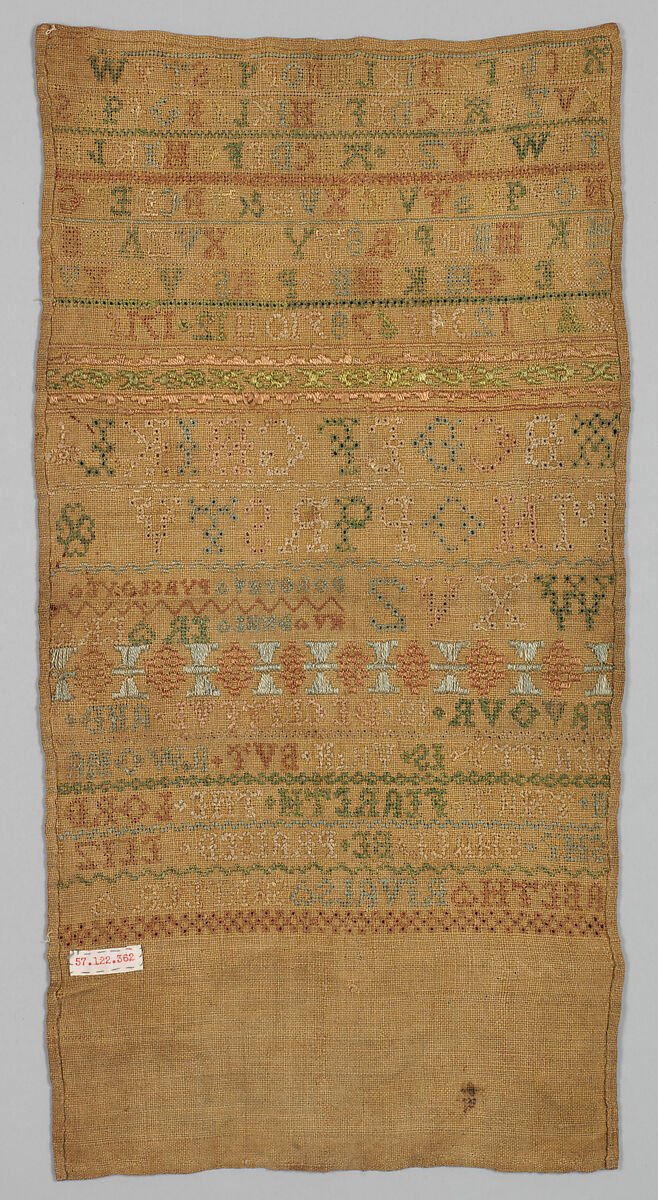Sampler, Silk on linen, British