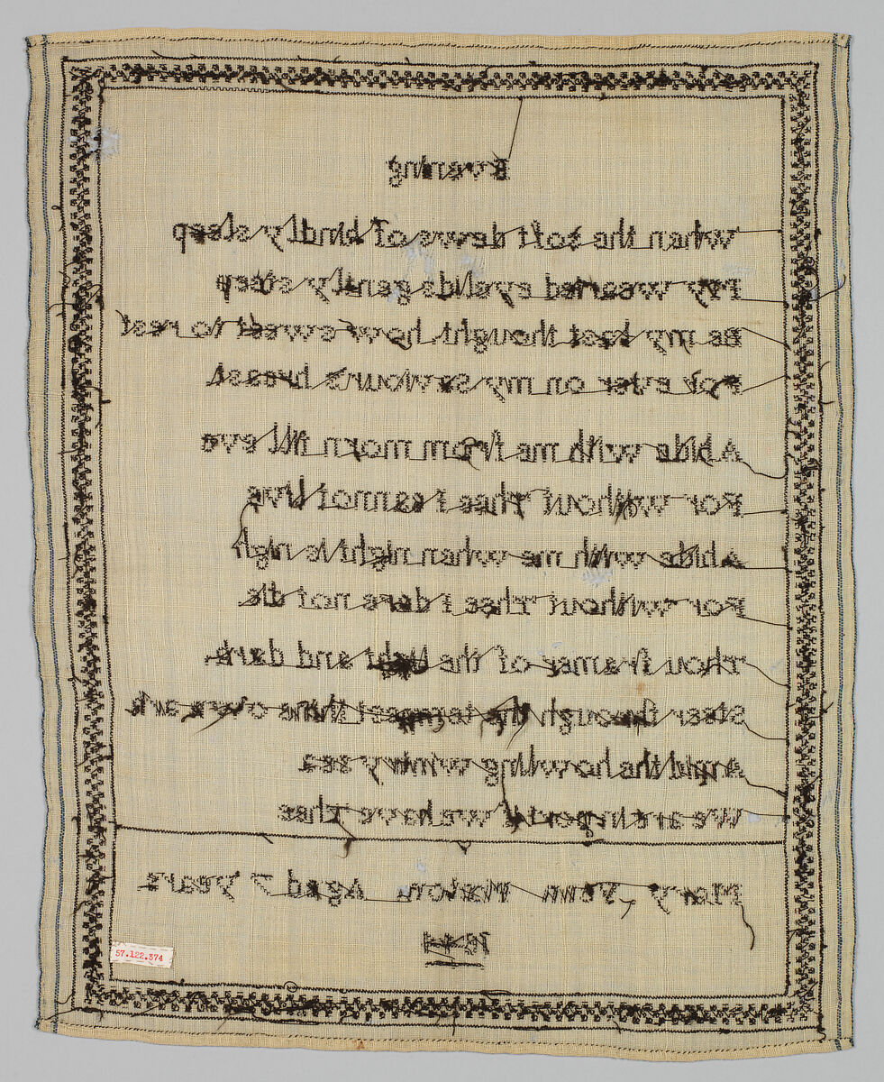 Sampler, Silk on wool canvas, British