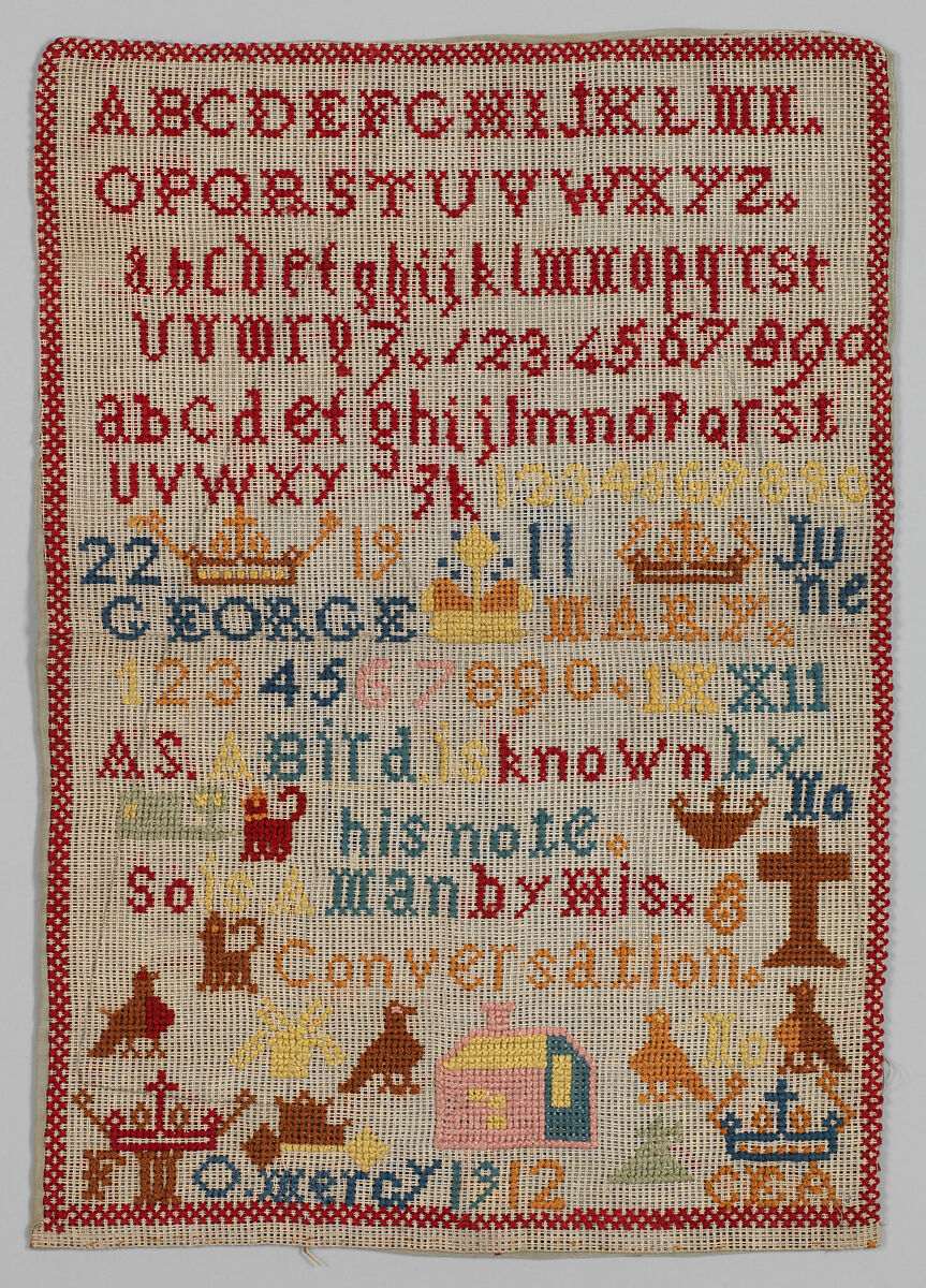 Sampler, Silk on linen canvas, British 