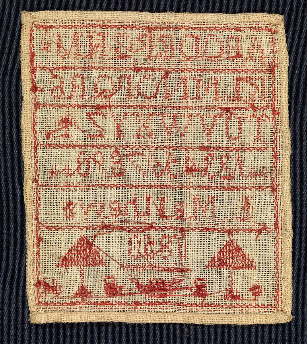Sampler made at a charity school, L. Matthews (British), Cotton embroidery on linen, British