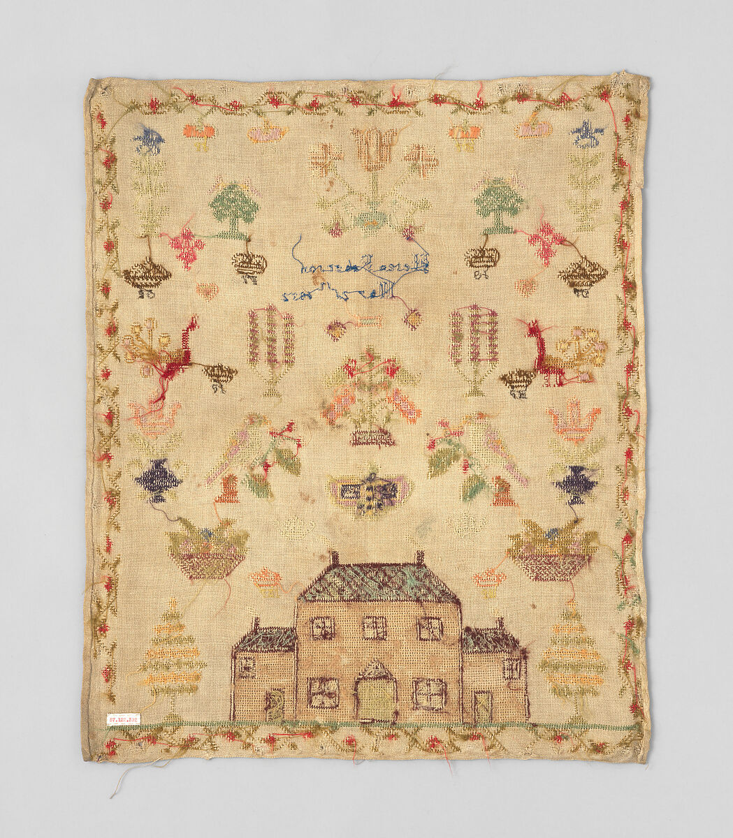 Sampler, Wool and silk on cotton canvas, Scottish