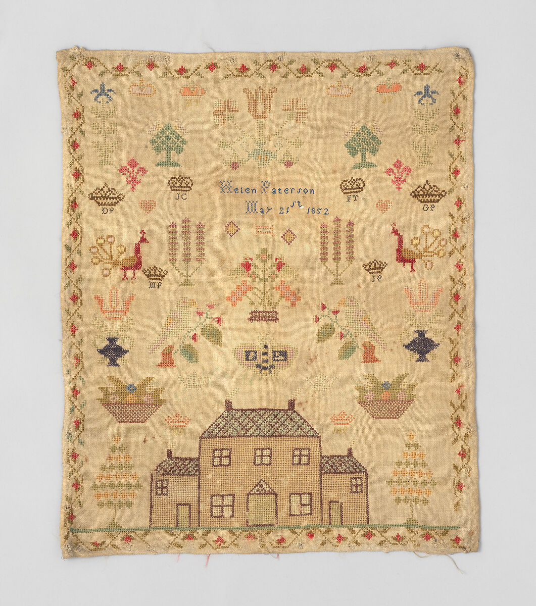 Sampler, Wool and silk on cotton canvas, Scottish 