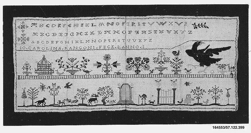 Sampler, Silk and cotton on linen, Italian 