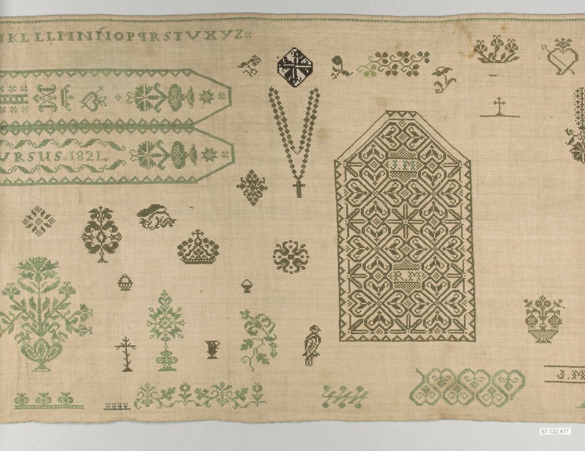 Sampler, Silk on linen, Spanish