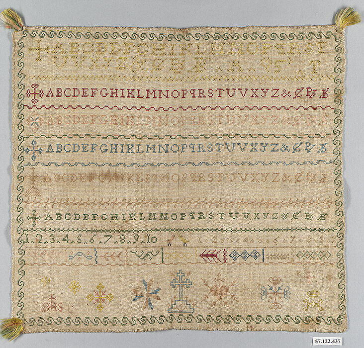 Sampler, Silk on linen, Italian 