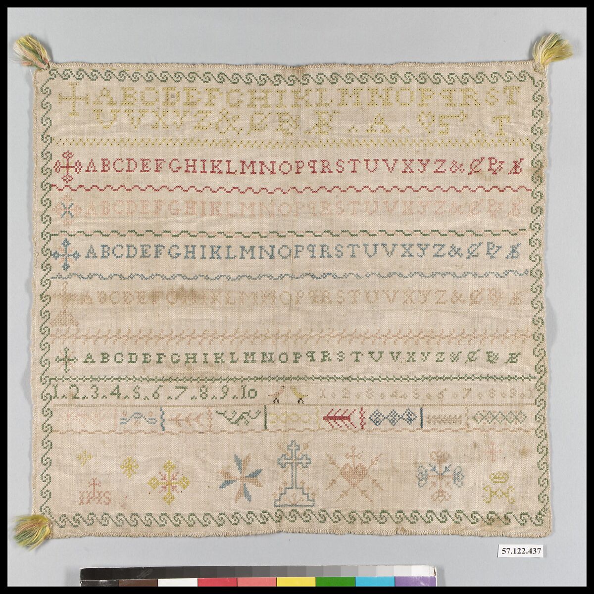 Sampler, Silk on linen, Italian