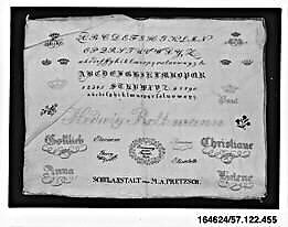 Sampler, Cotton and metal thread on linen, German 