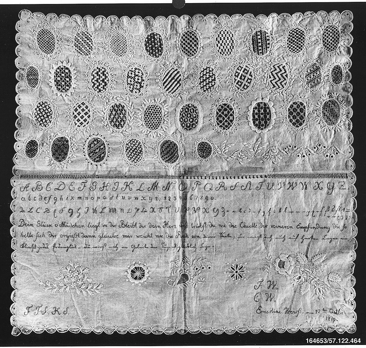 Sampler, Cotton on cotton, German 