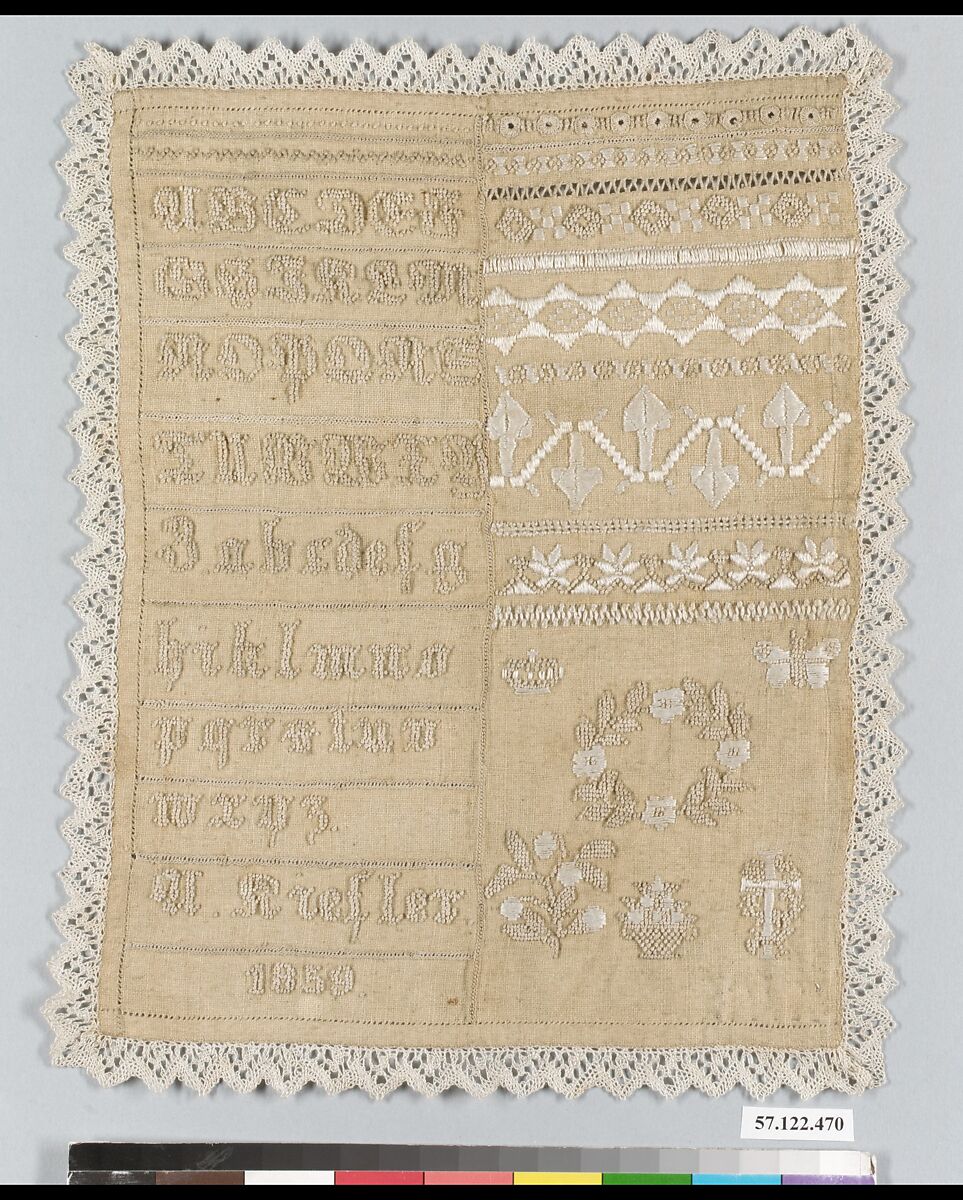 Sampler, Silk on cotton, Swiss