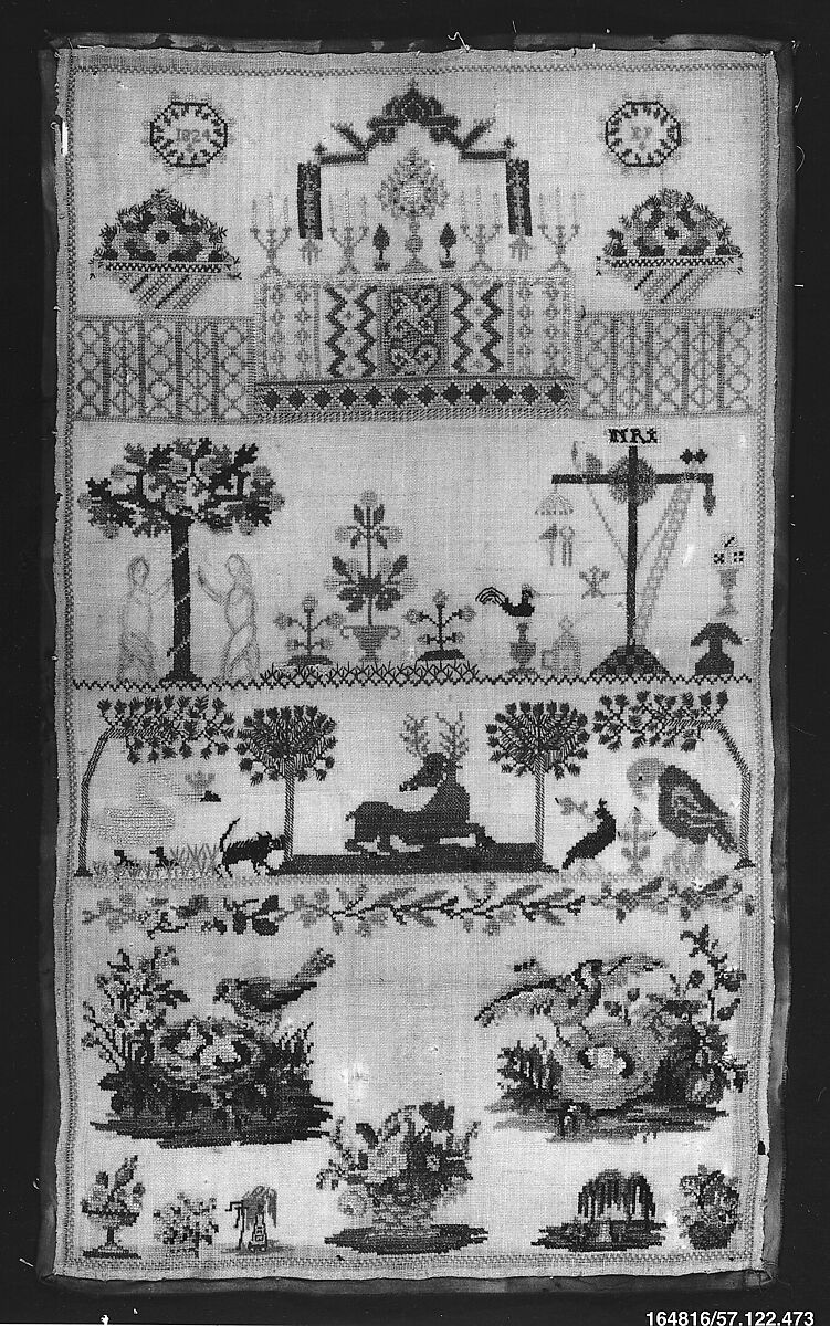 Sampler, Silk on wool canvas, German