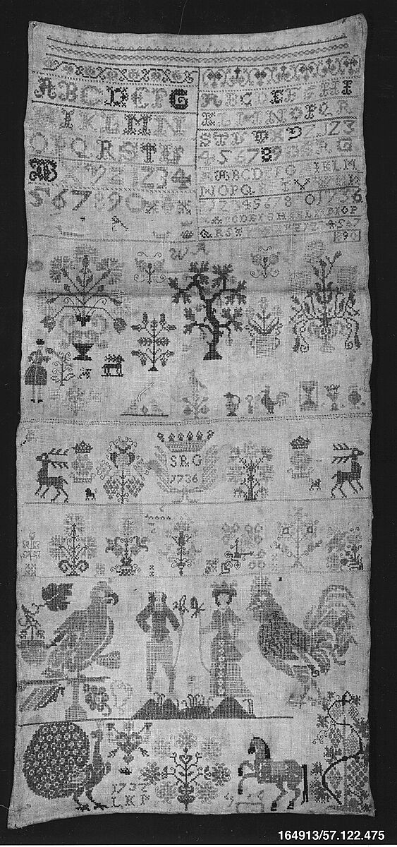 Sampler, Silk on linen, German 