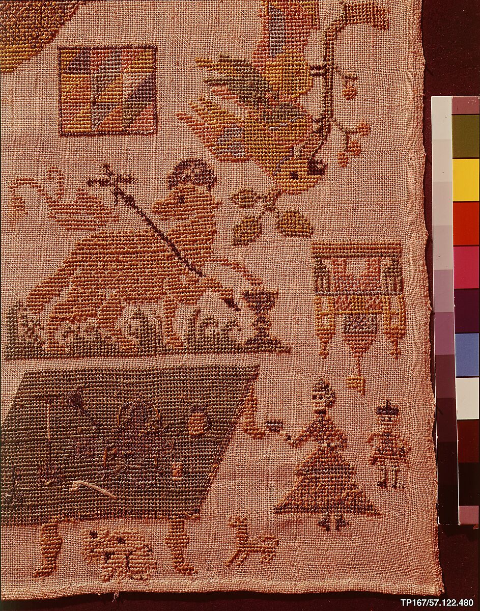 Sampler, Silk and metal thread on linen, German