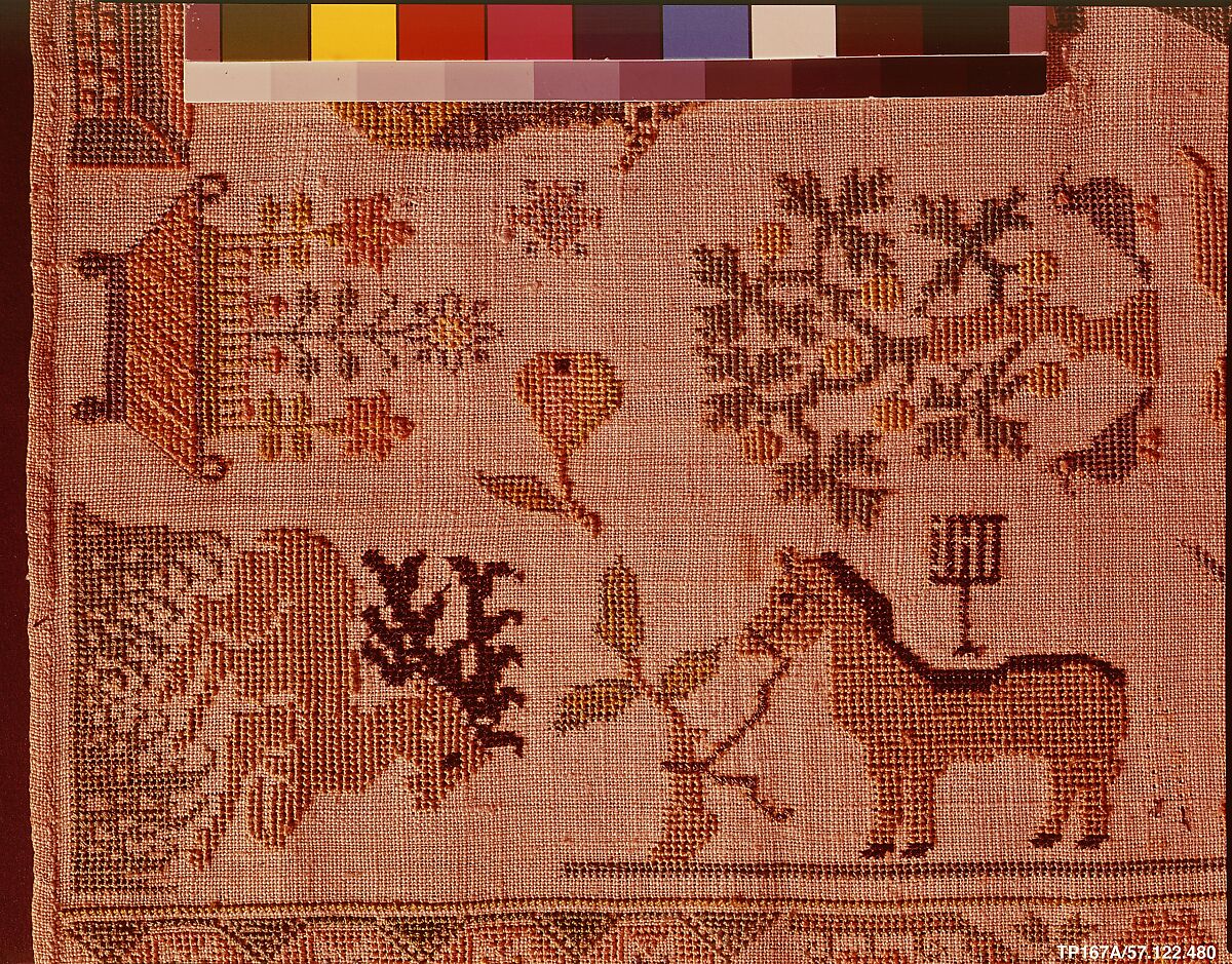 Sampler, Silk and metal thread on linen, German