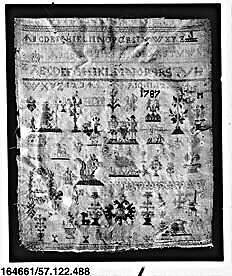 Sampler, Silk and cotton on wool canvas, German 