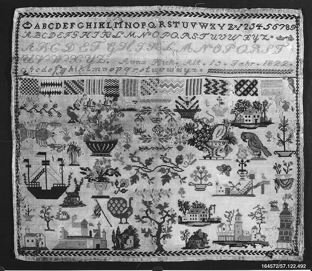 Sampler, Silk on wool canvas, German 