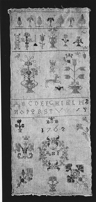 Sampler, Silk and linen on linen, German