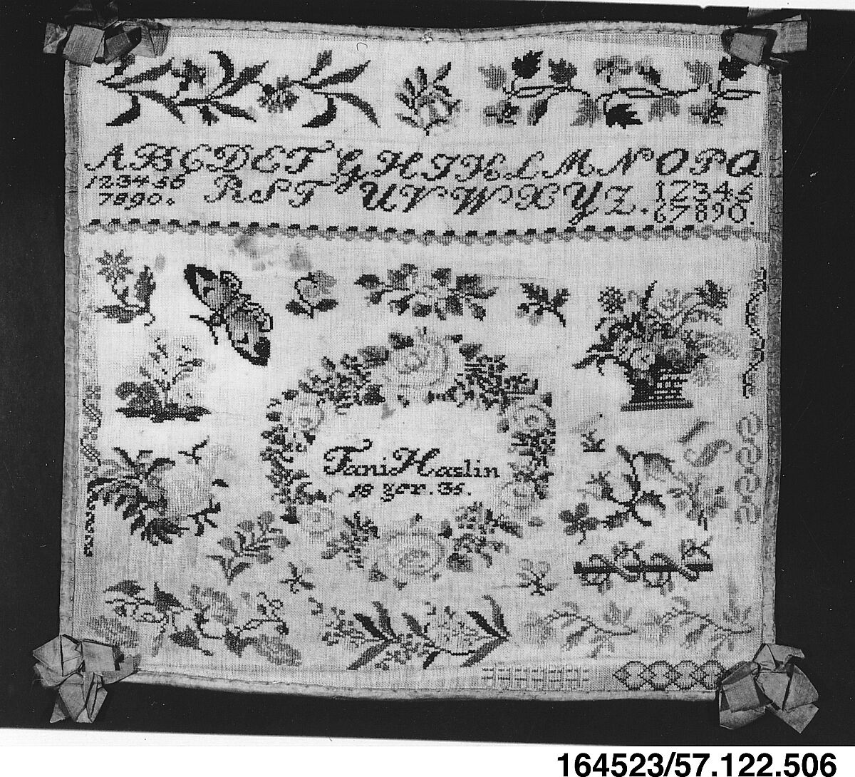 Sampler, Silk on canvas, German