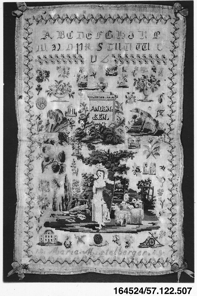 Sampler, Silk on wool canvas, German 