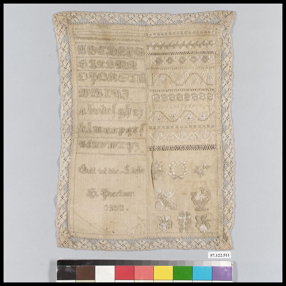 Sampler, Silk on linen, Swiss
