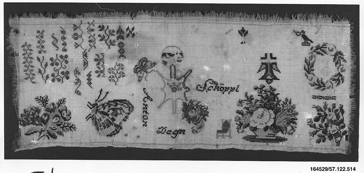 Sampler, Silk on wool canvas, Austrian 