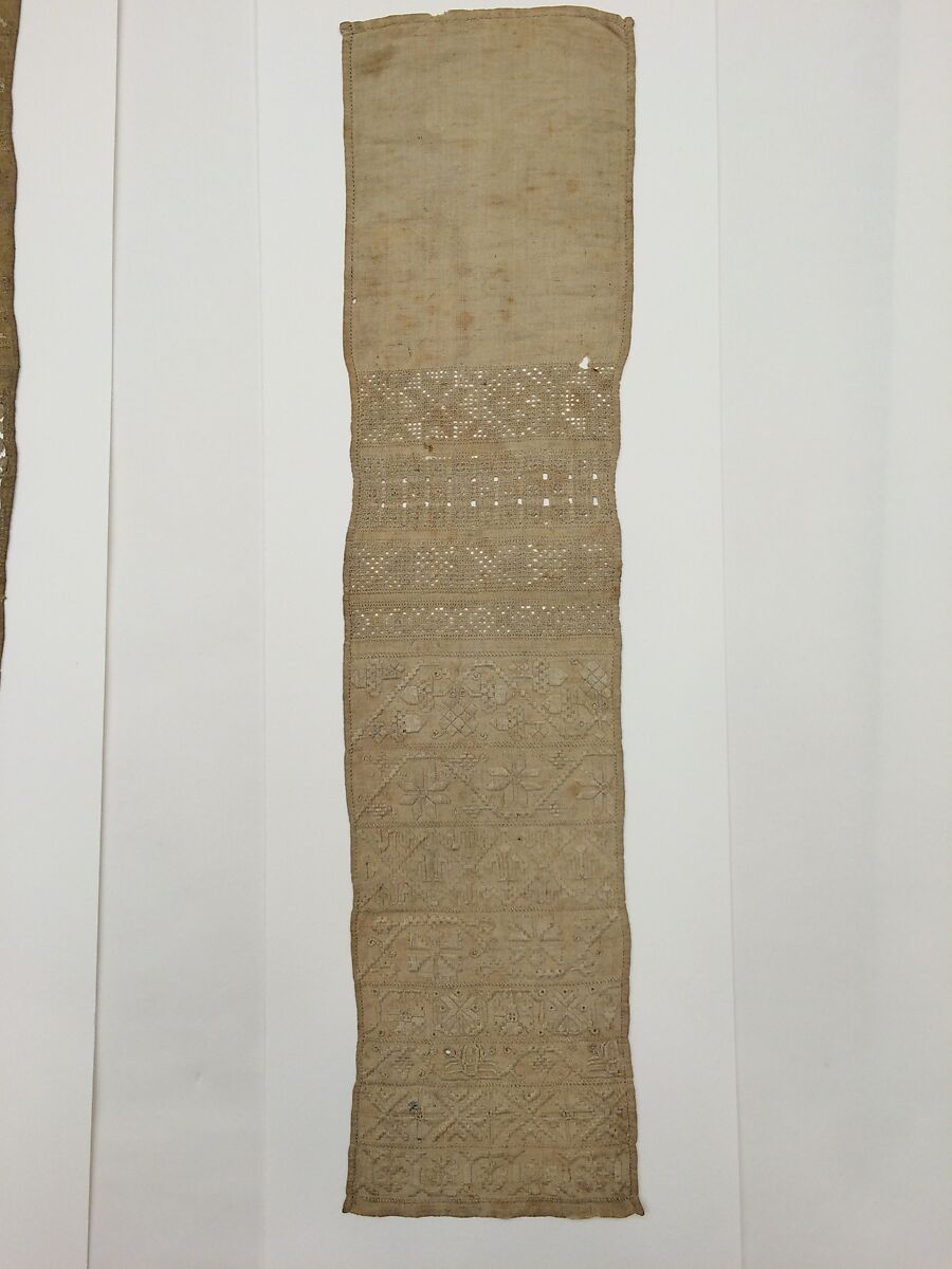 Embroidered whitework sampler, Silk on linen, British 