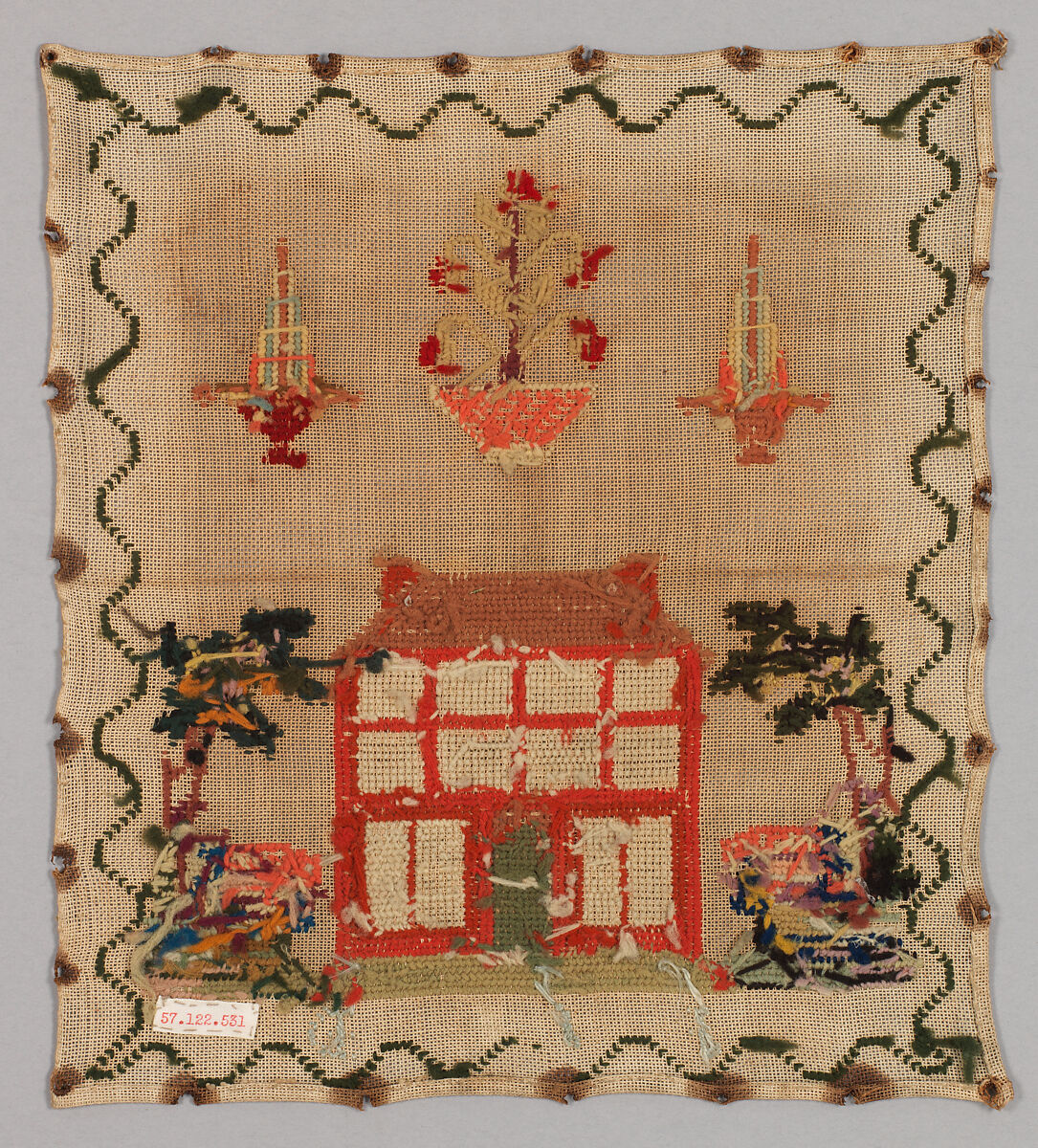 Sampler, Silk and wool on linen canvas, British