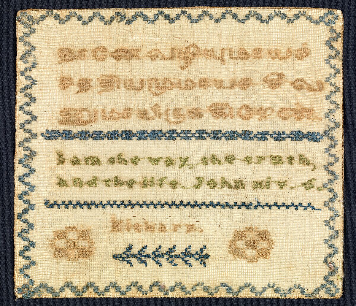 Sampler with biblical verse in Tamil and English, Silk on canvas, probably British 