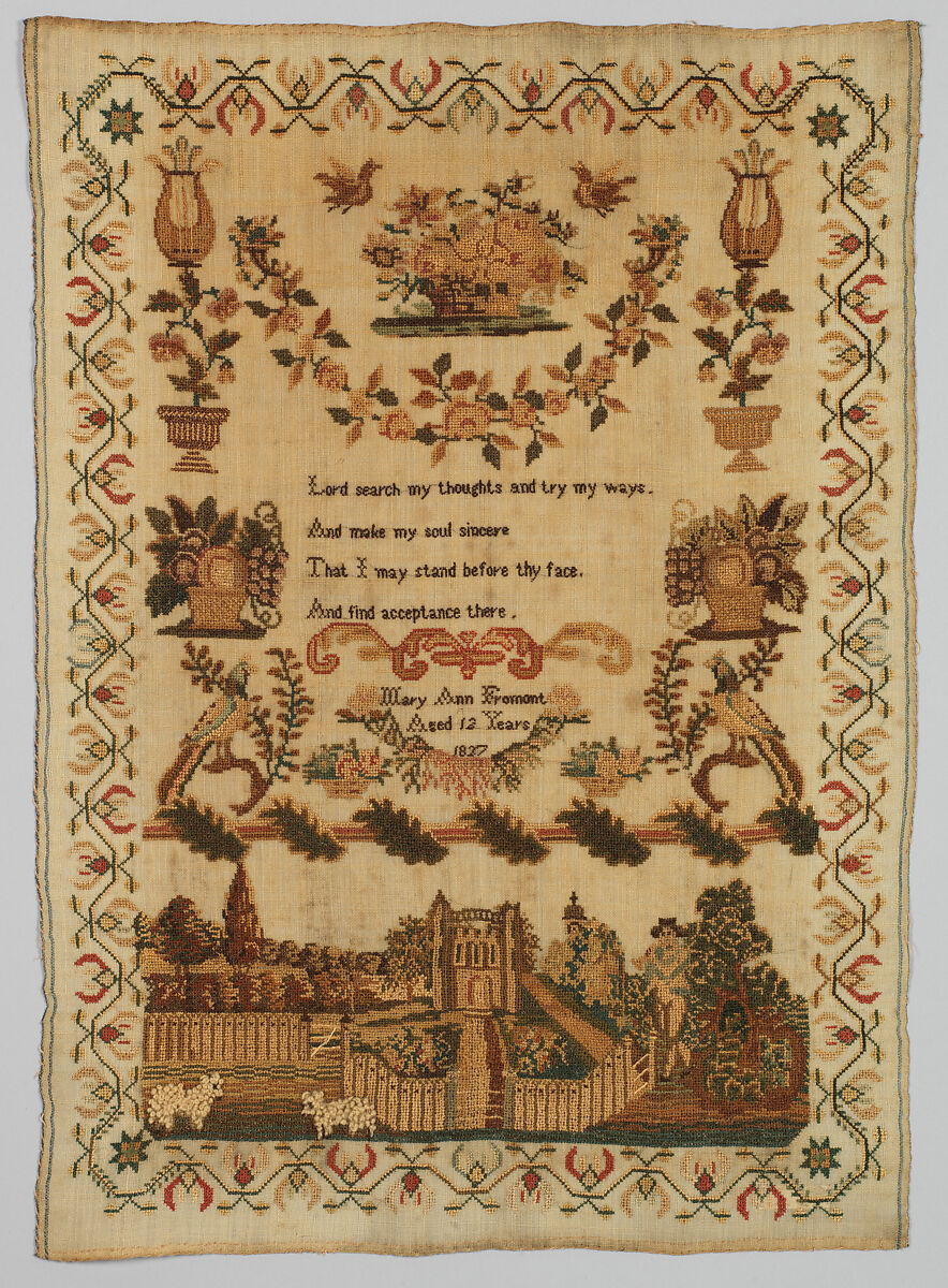 Sampler, Wool and silk on wool, British 