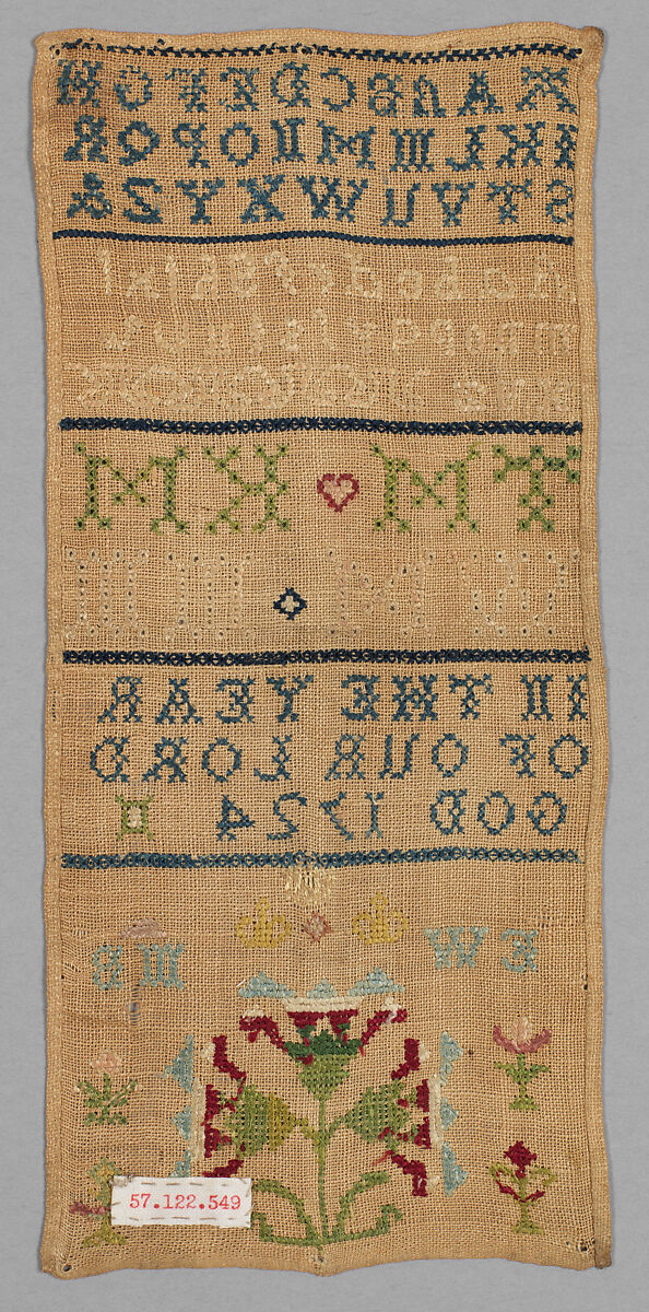 Sampler, Silk on linen, British