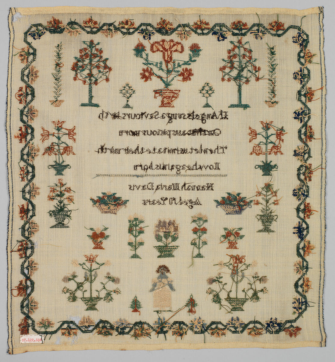 Sampler, Silk on wool canvas, British