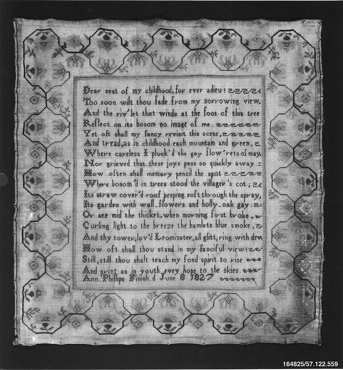 Sampler, Silk on wool canvas, British