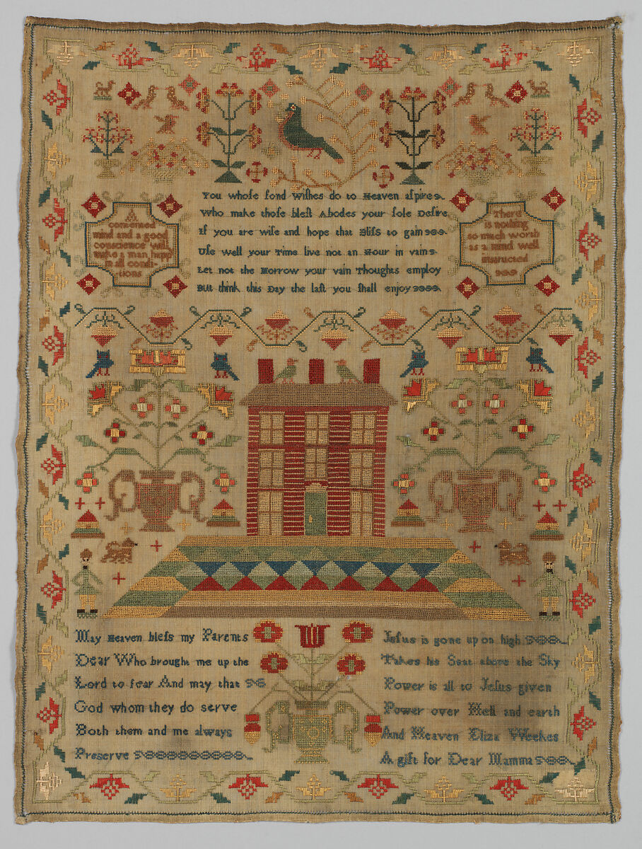 Sampler, Silk on wool canvas, British 