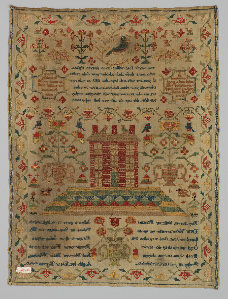 Sampler, Silk on wool canvas, British