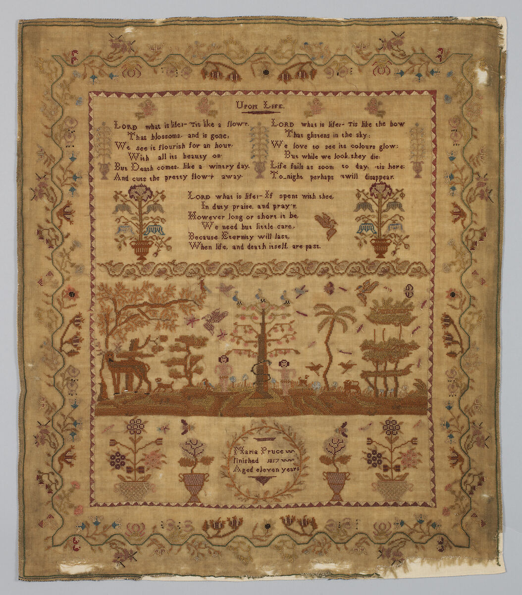 Sampler, Silk on wool canvas, British 