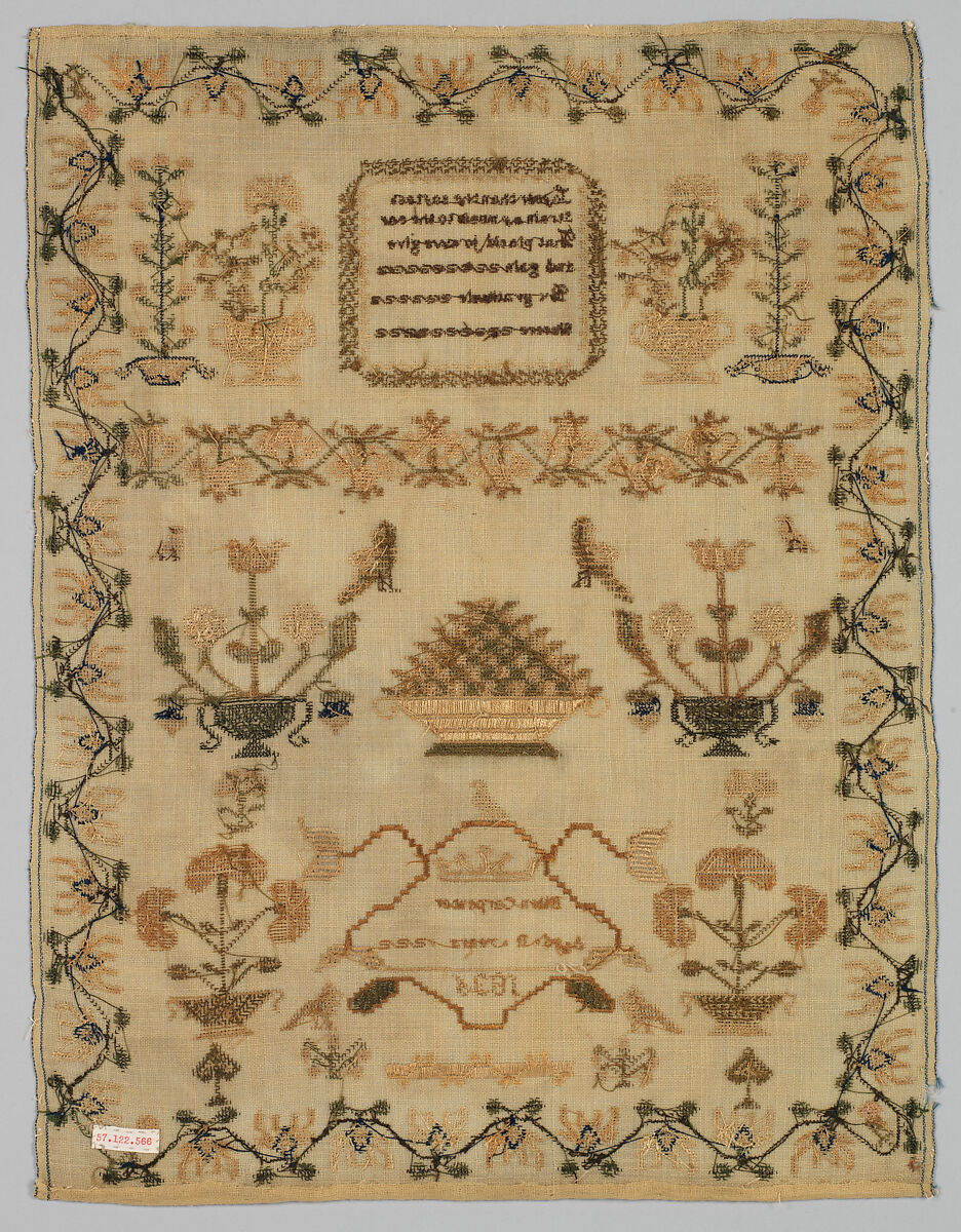 Sampler, Silk on wool canvas, British