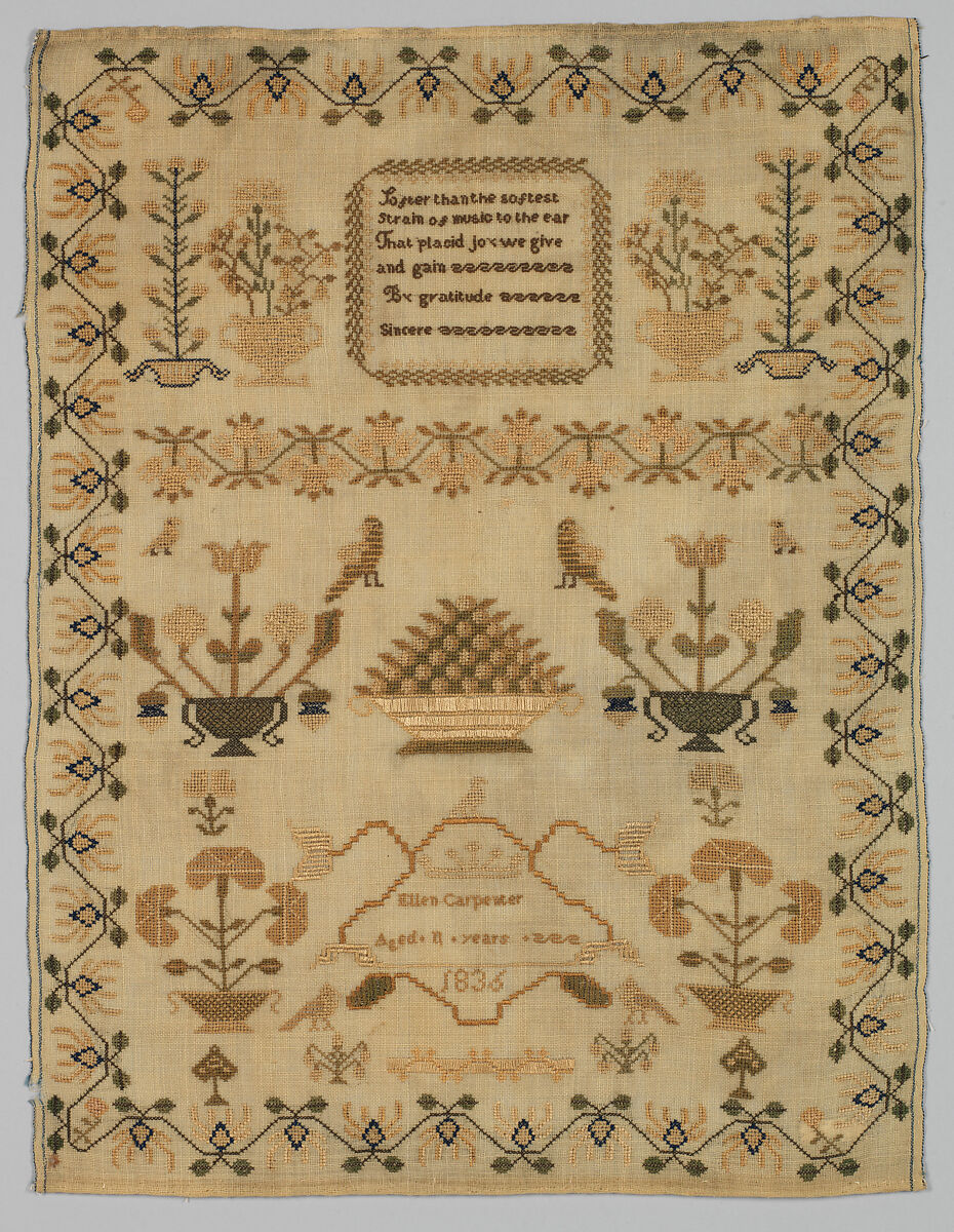 Sampler, Silk on wool canvas, British 