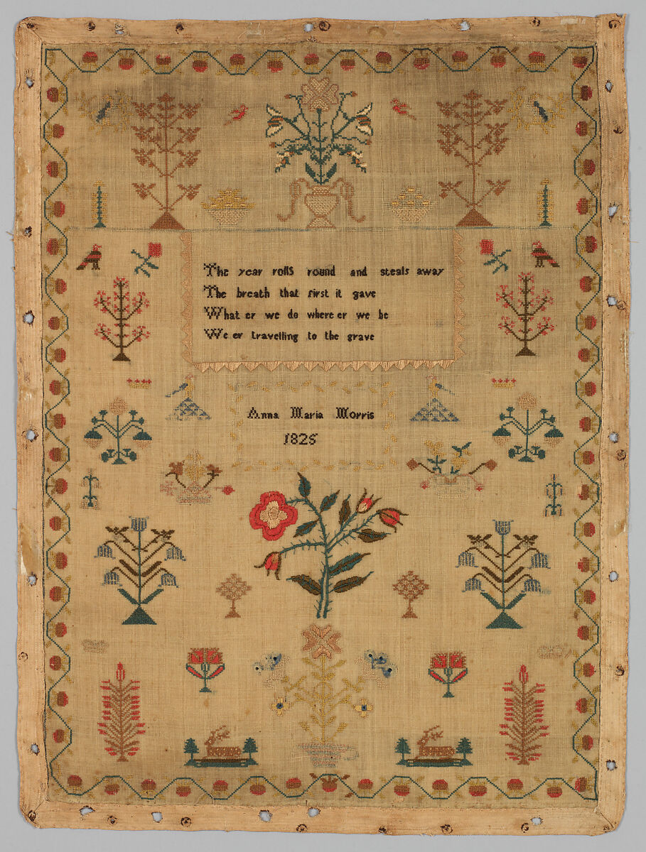 Sampler, Silk on wool canvas, British 