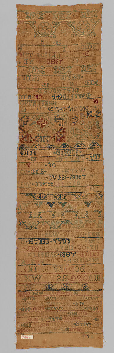 Sampler, Silk on linen, British