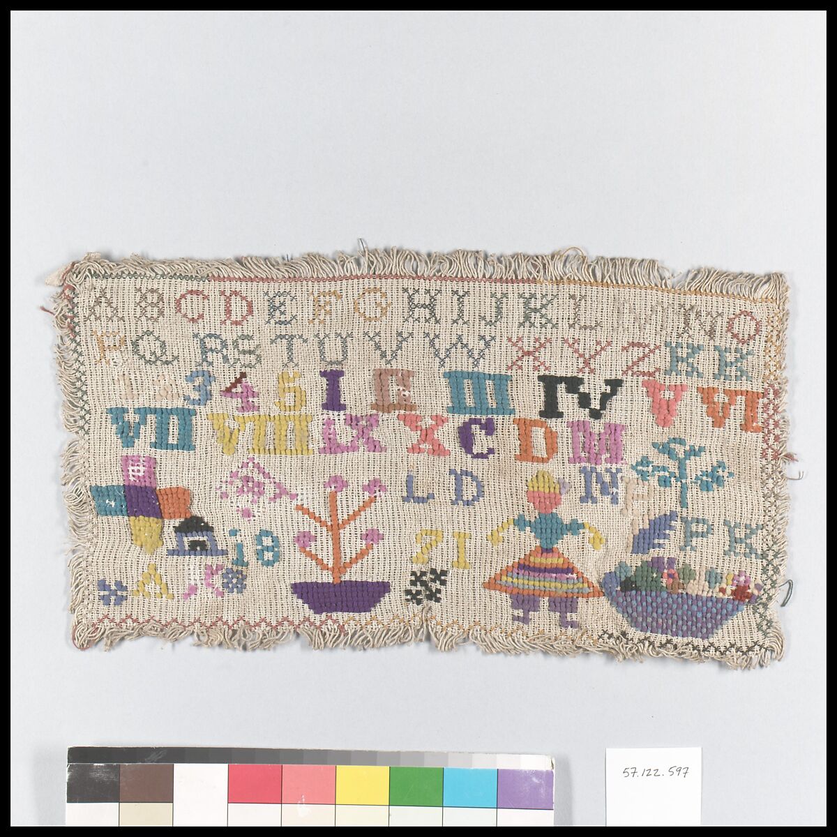 Sampler, Cotton and wool on canvas, probably Dutch 