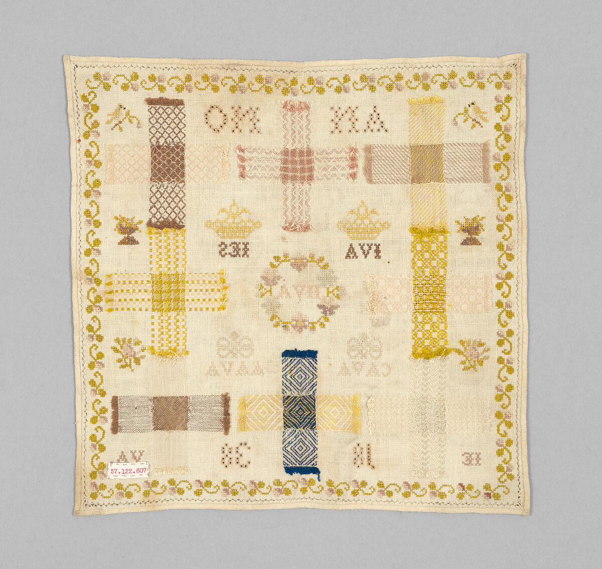 Embroidered darning sampler, Probably made at the Werk- en Leerschool, Amsterdam, Silk on cotton, Dutch