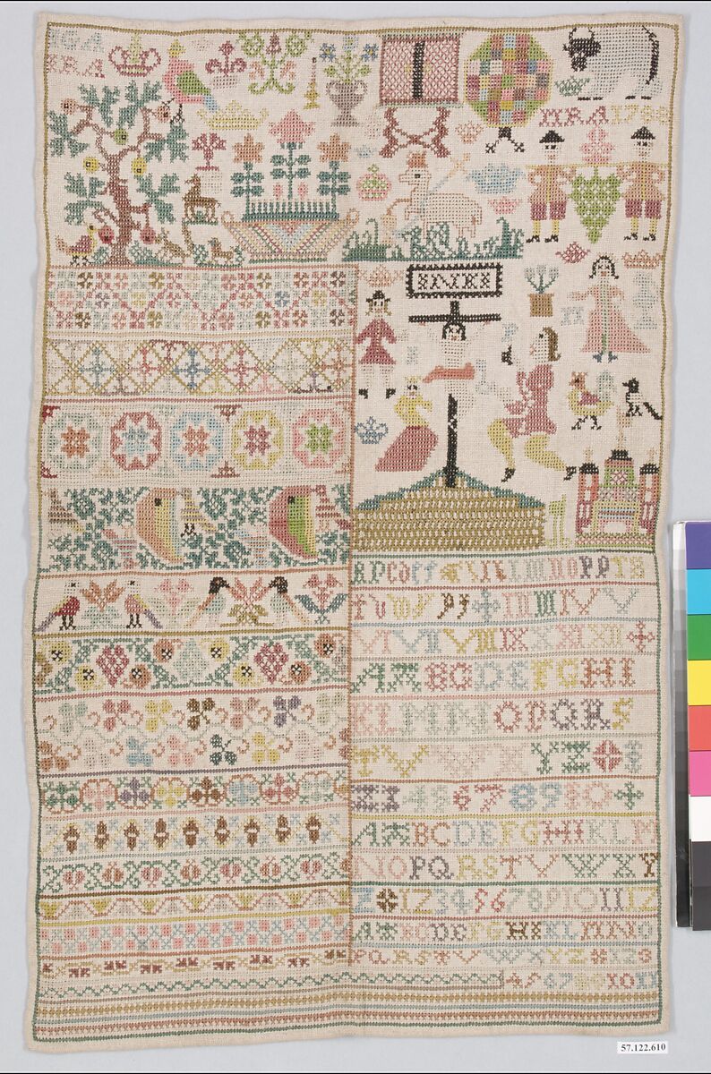 Sampler, Silk on linen, German 